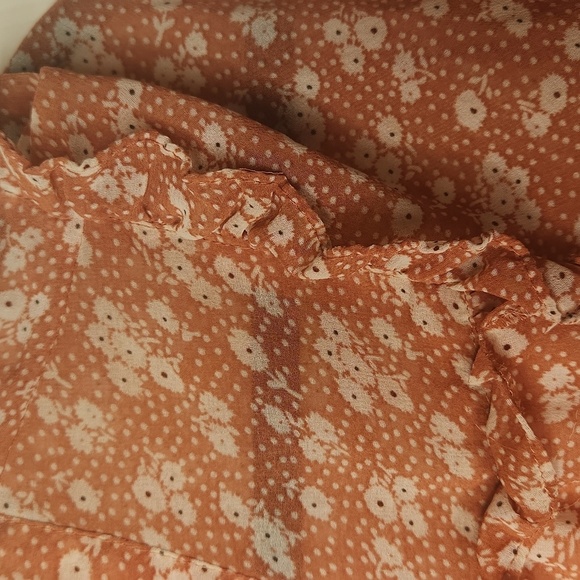 Forever 21 Women's Orange White V- Neck With Tie Floral Print Dress Size S/P - Picture 11 of 15